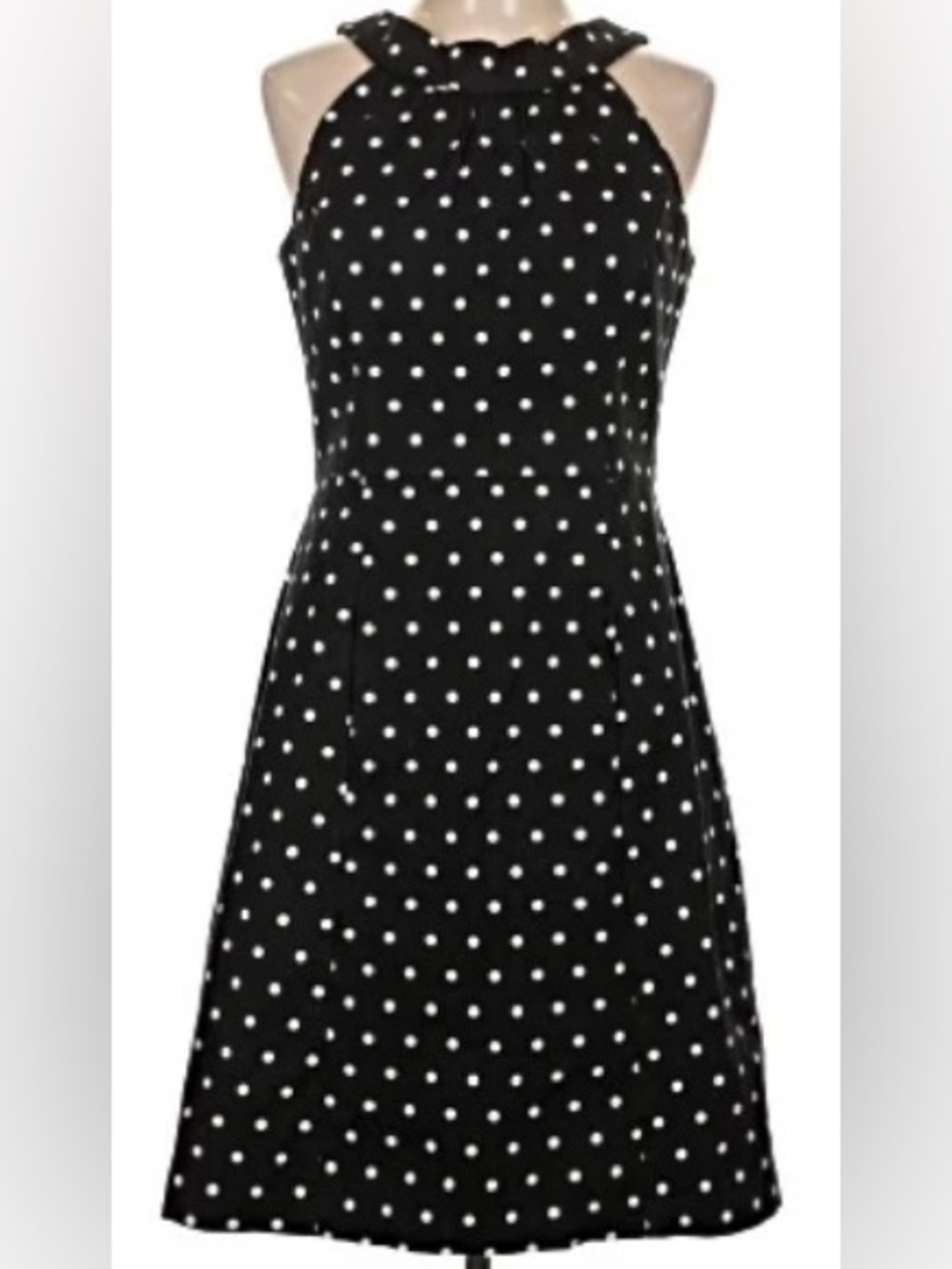 White House Black Market Black White Polka Dot Midi Dress Hot Pink Lining Size 4